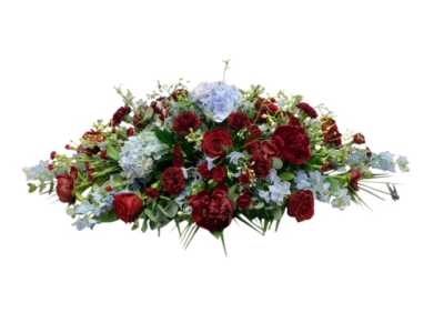 Claret And Blue Casket Spray - Seasonal Claret And Blue Flowers For A 3ft Casket Spray