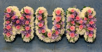 Mum Tribute - Mum Tribute With Center Picked Out With Freesia And Roses