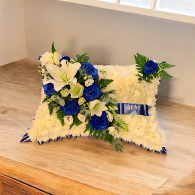 21 inch Blue Pillow - Blue and White Pillow 21 inch