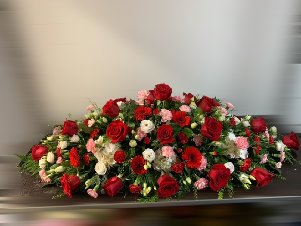 Red Rose And Pink Carnation Casket Spray