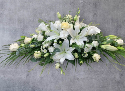 Double Ended Oasis Classic White - Oasis Of Oriental White Lily Arum Lily And White Roses
Please Note 1 Week Notice Required To Make Sure Oriental Lily Are Open