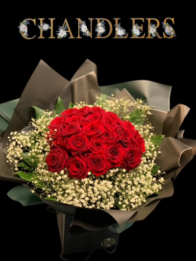 25 Red Roses - Stunning Bouquet Of 25 Red Roses And Gypsophelia
